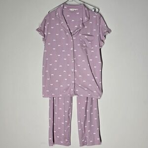 Laura Ashley Womens  Purple Bow Pajama Set  Cottagecore Coquette Size Medium M
